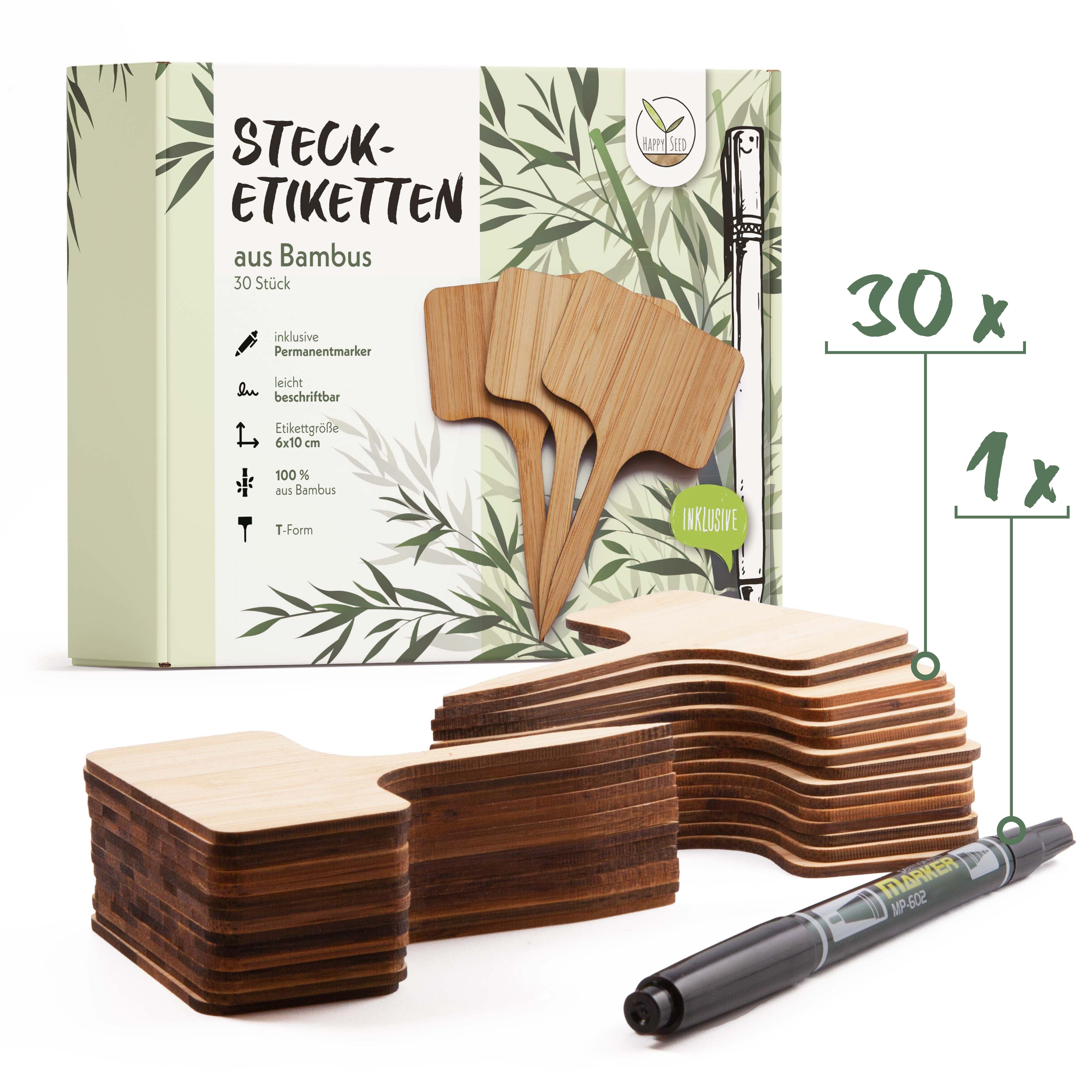30x Pflanzenstecker zum Beschriften aus Bambus inklusive Marker - Umwe –  Growgreens