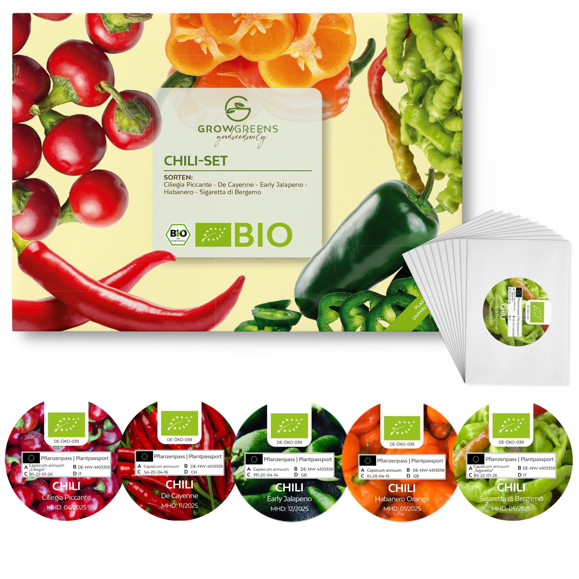 BIO Chilisamen Set (5 Sorten) - Chili Saatgut aus biologischem Anbau