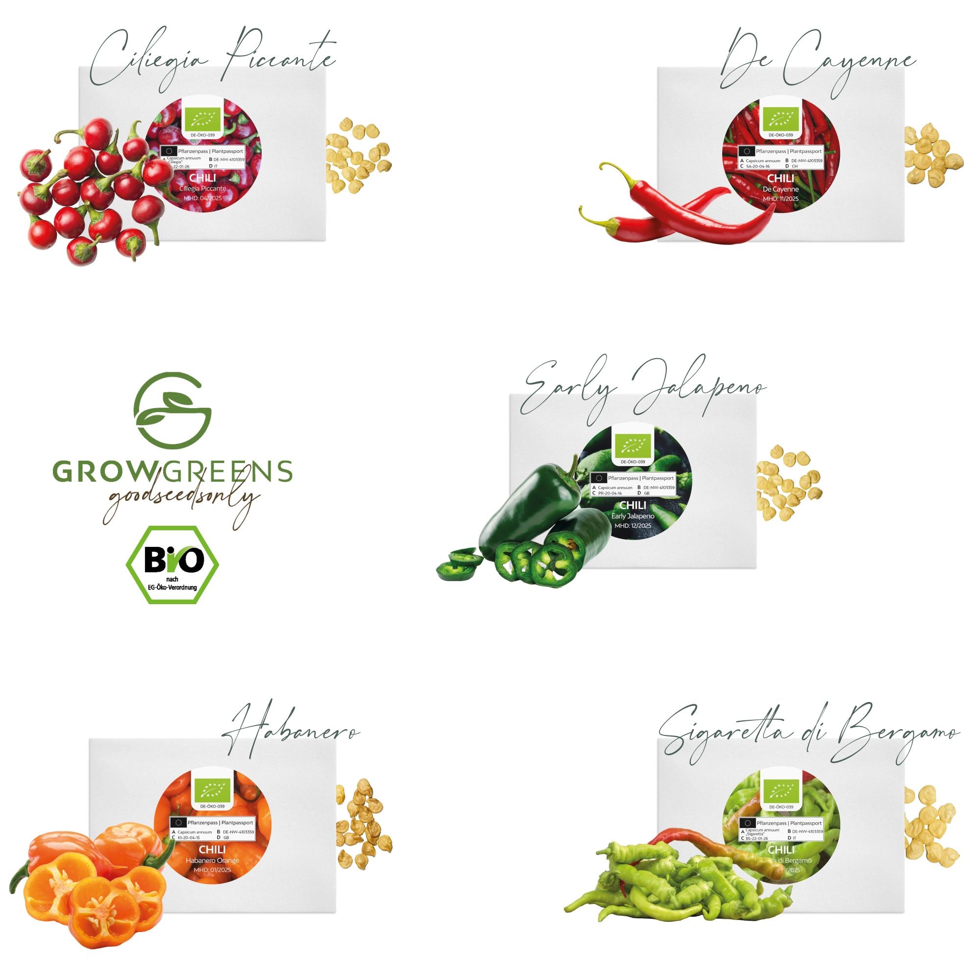 BIO Chilisamen Set (5 Sorten) - Chili Saatgut aus biologischem Anbau