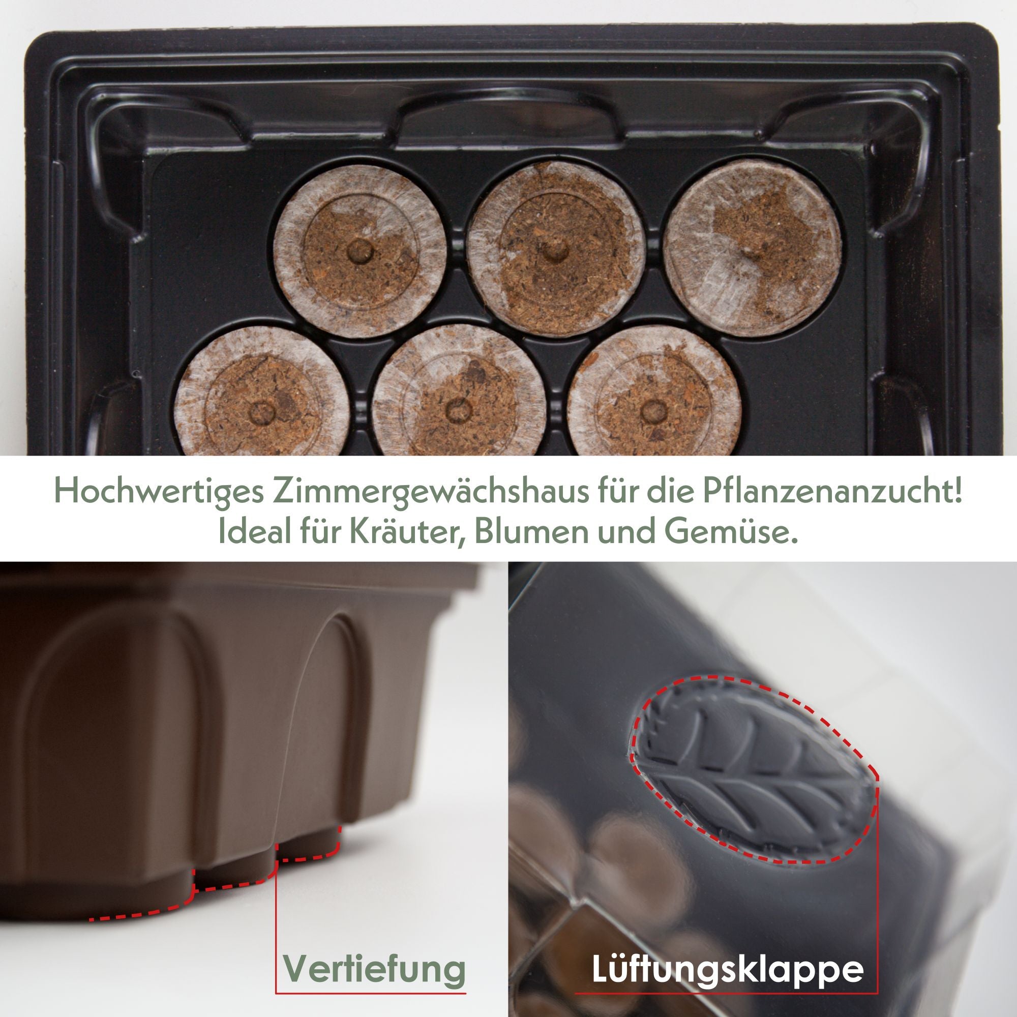 Gewächshaus Set mit 60 Kokostabs - Für die Anzucht von Kräutern, Gemüse & Blumen