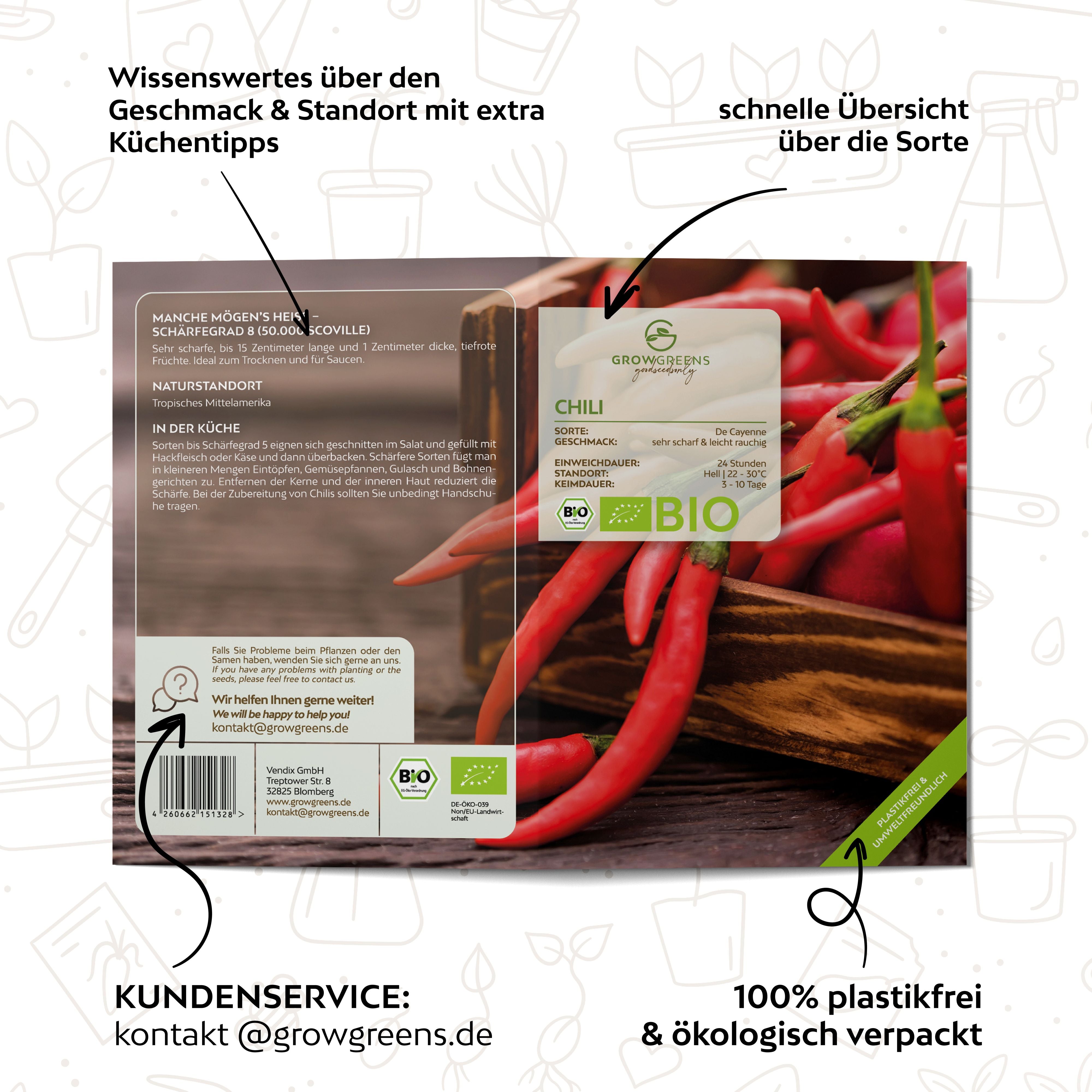 BIO Chili Samen (De Cayenne, 50.000 Scoville) - Chili Saatgut aus biologischem Anbau (10 Korn)