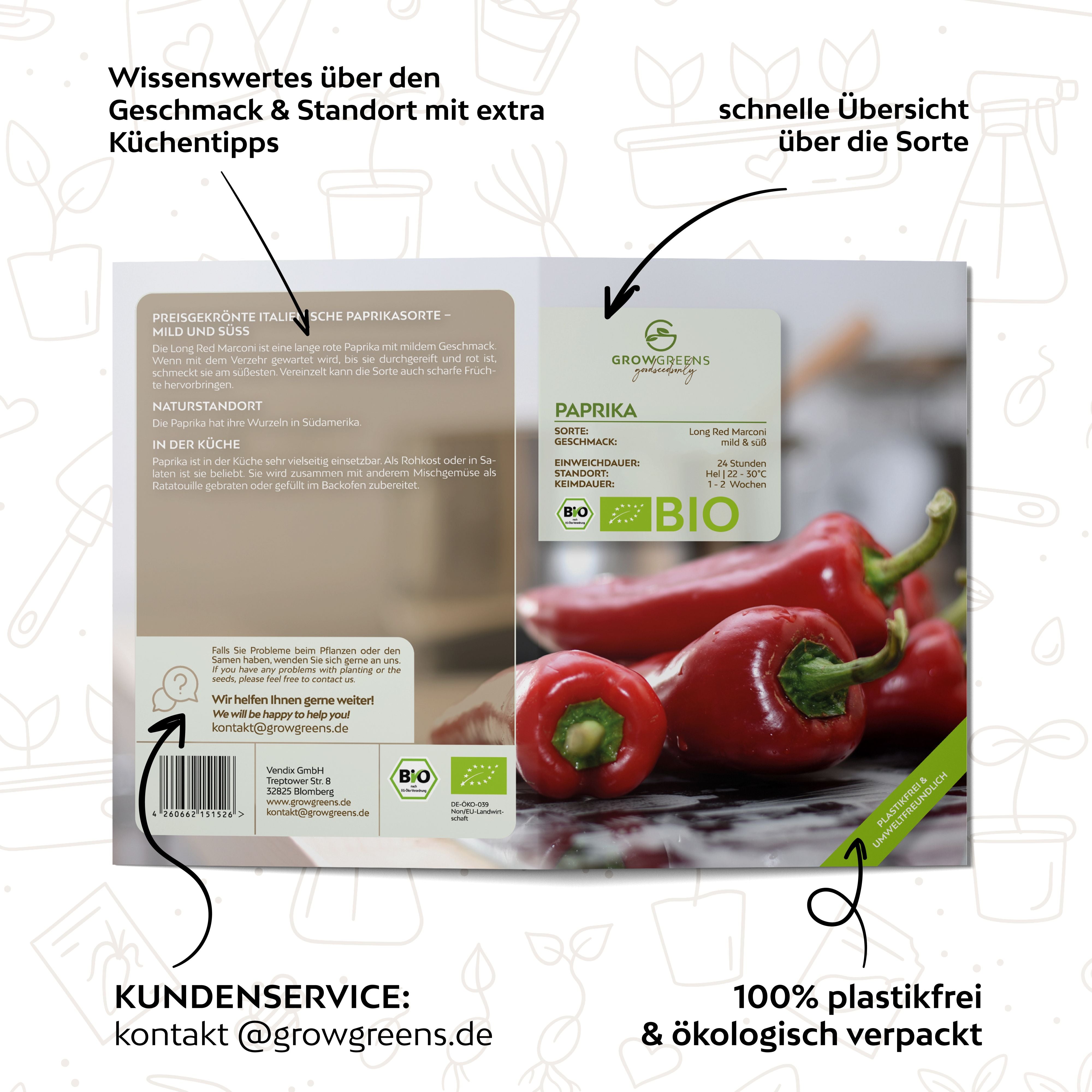 BIO Paprika Samen (Long Red Marconi) - Rote Paprika Saatgut aus biologischem Anbau (10 Korn)