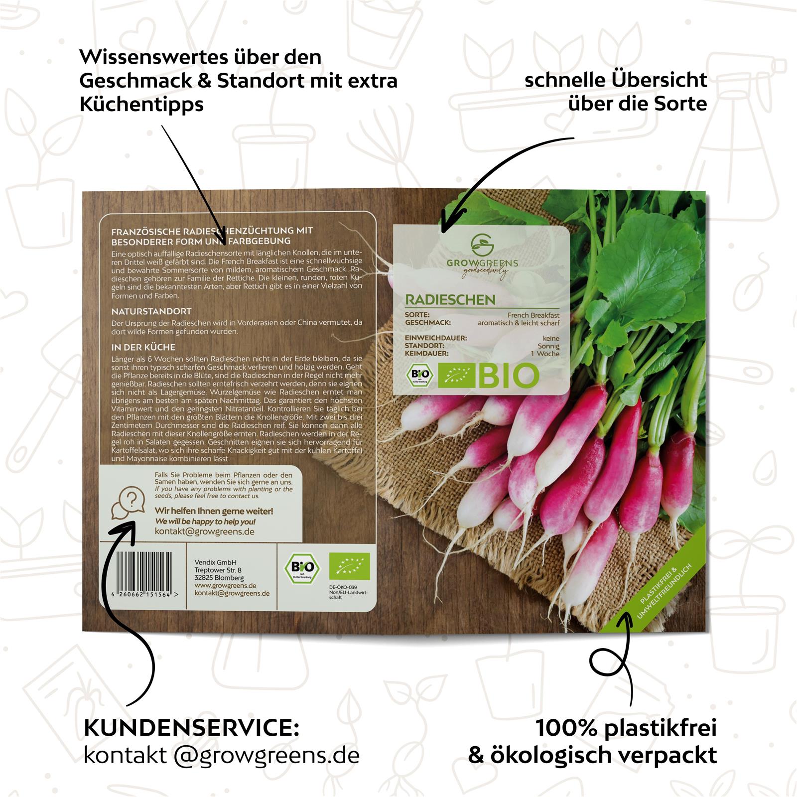 BIO Radieschen Samen (French Breakfast) - Radieschen Saatgut aus biologischem Anbau (75 Korn)