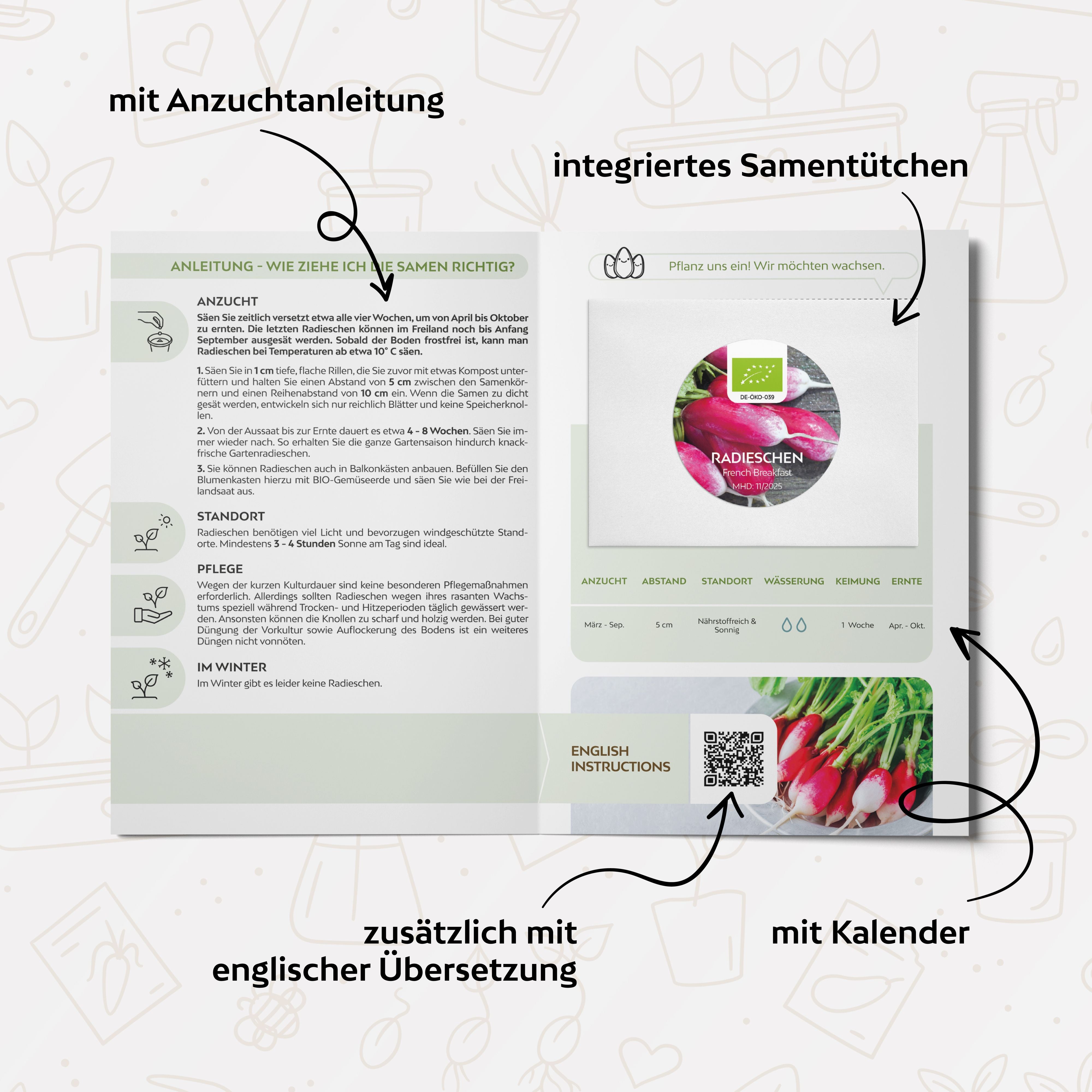 BIO Radieschen Samen (French Breakfast) - Radieschen Saatgut aus biologischem Anbau (75 Korn)