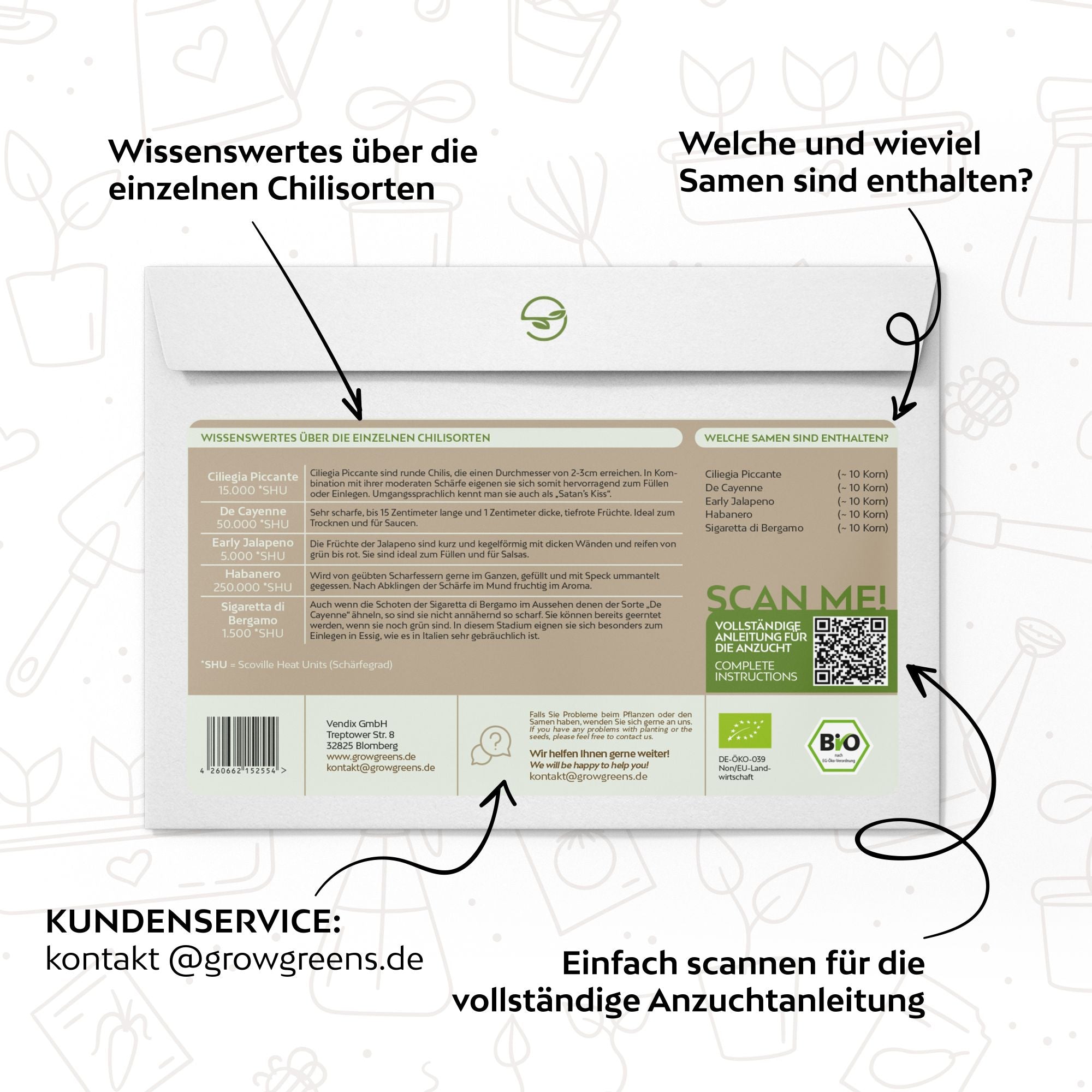 BIO Chilisamen Set (5 Sorten) - Chili Saatgut aus biologischem Anbau