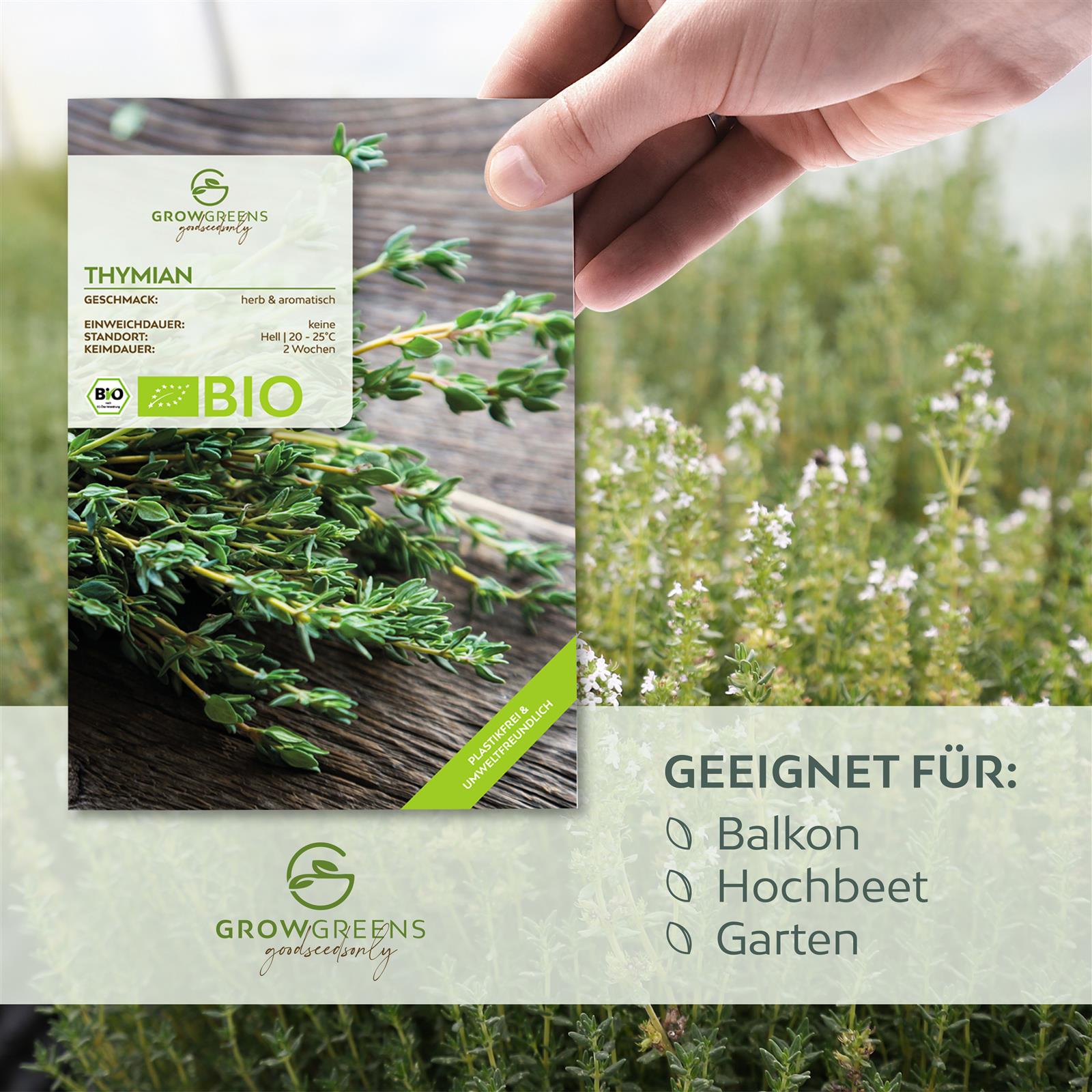 BIO Thymian Samen - Heilkräuter Saatgut aus biologischem Anbau (400 Korn)