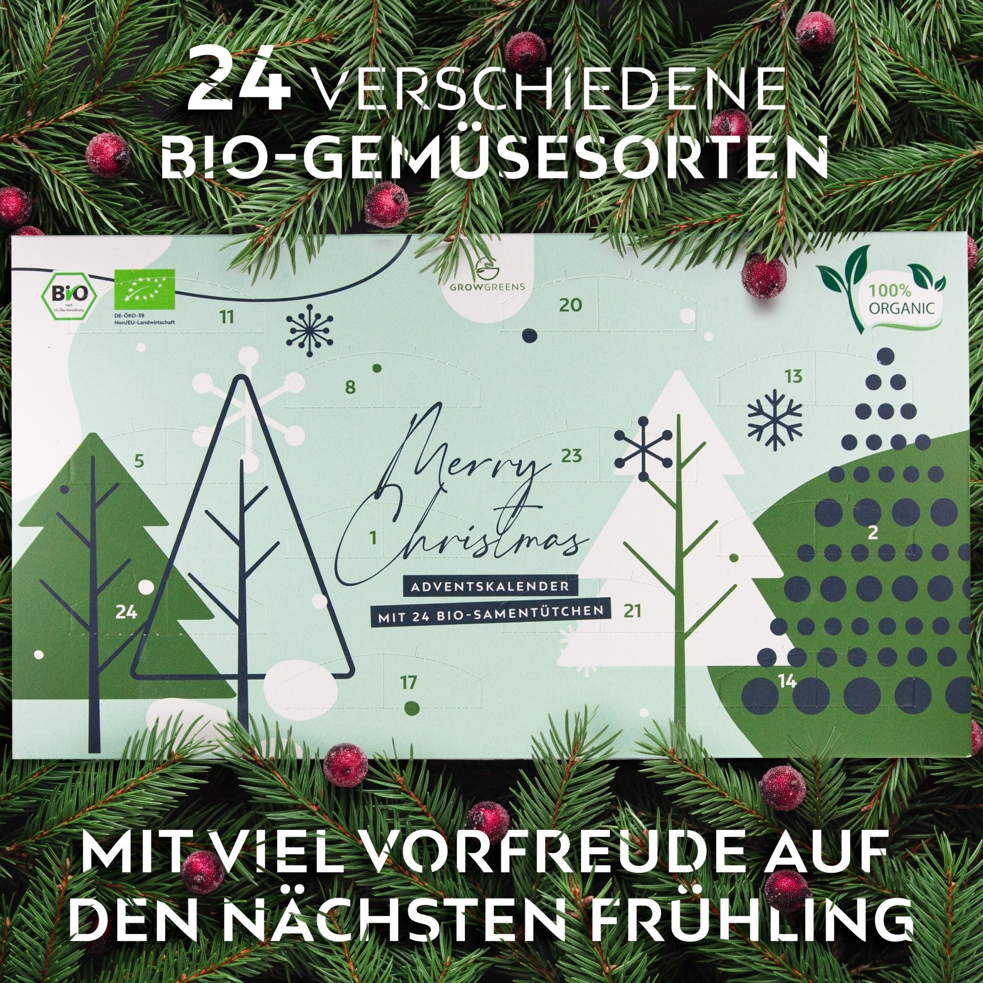 BIO Saatgut Adventskalender 2022 mit 24 verschiedenen Gemüsesorten - Nachhaltiger Weihnachtskalender ideal als Geschenk für Hobbygärtner