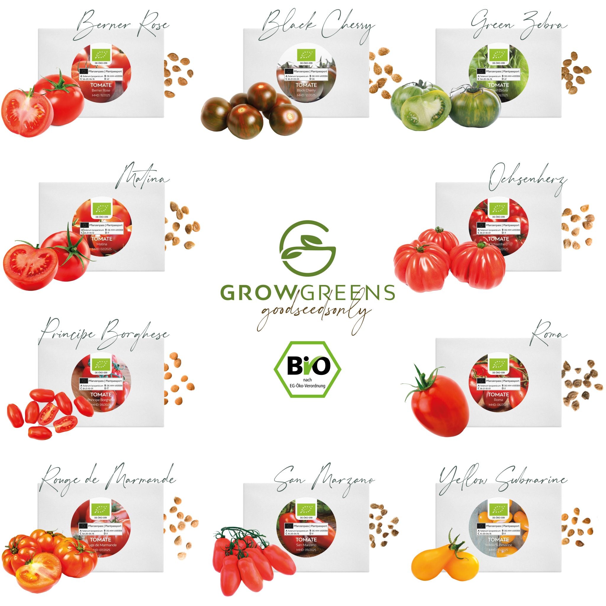BIO Tomatensamen Set (10 Sorten) - Tomaten Samen Anzuchtset aus biologischem Anbau