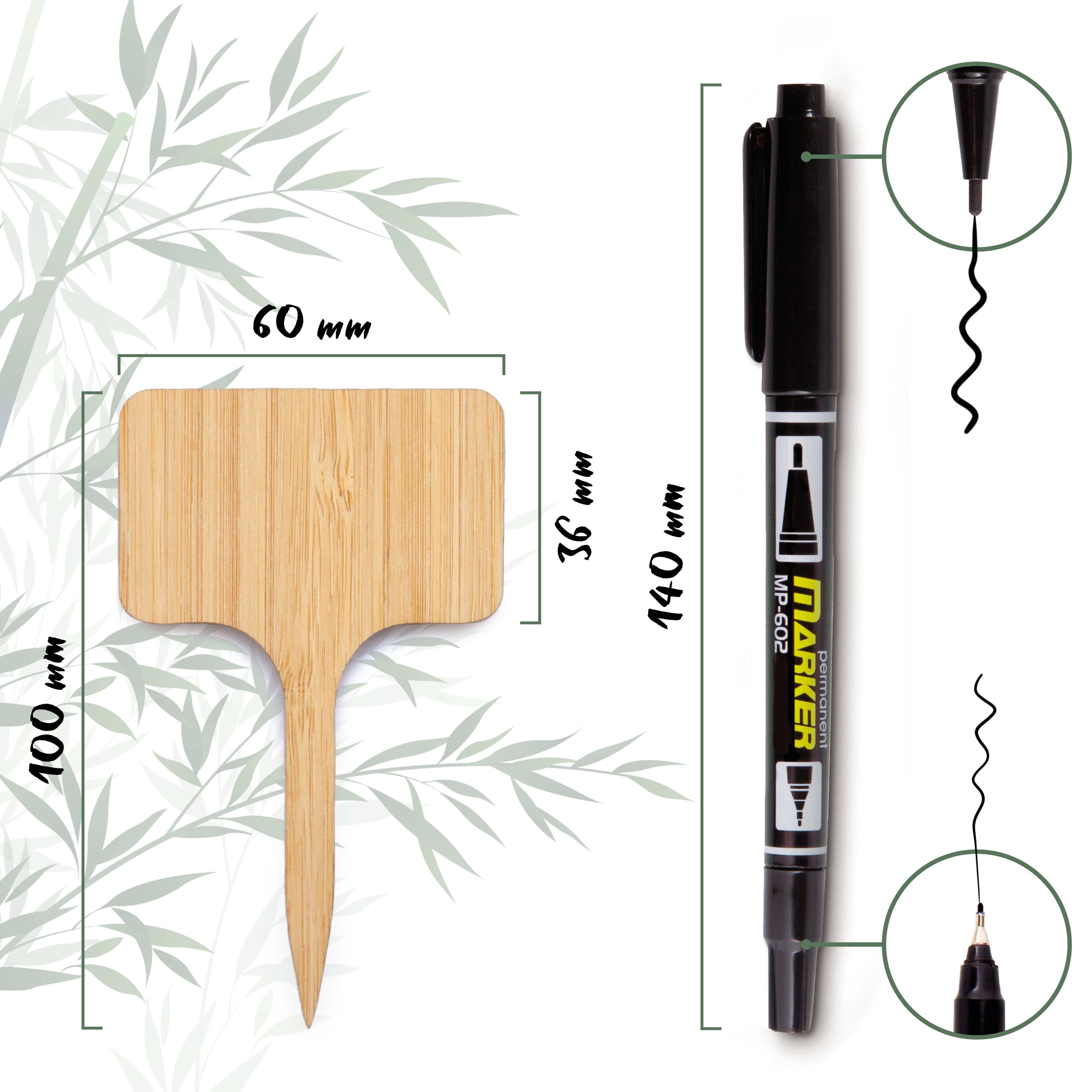 30x Pflanzenstecker zum Beschriften aus Bambus inklusive Marker - Umweltfreundliche Pflanzenschilder für Anzuchttöpfe, Keimlinge und Stecklinge