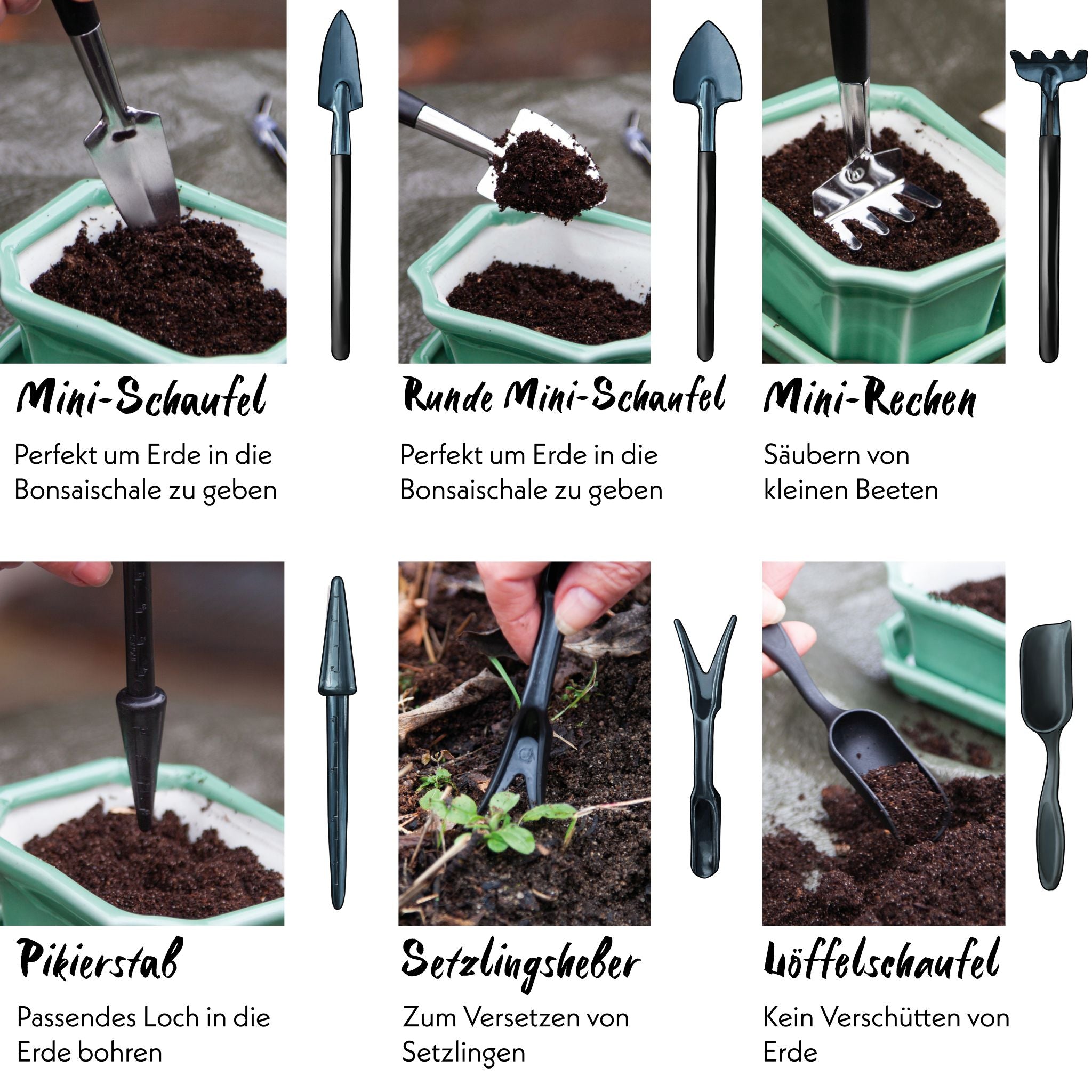 Garten-Werkzeug-Set 13-teilig mit praktischem Aufbewahrungsbeutel - Mini Gartenwerkzeug für Zimmerpflanzen, Bonsais und Gartenpflanzen