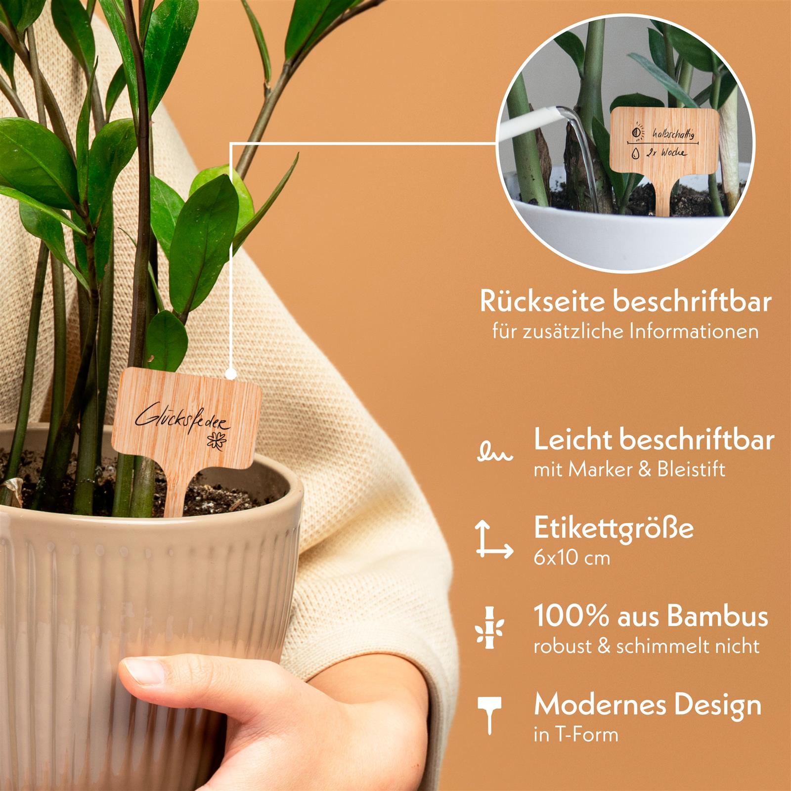 30x Pflanzenstecker zum Beschriften aus Bambus inklusive Marker - Umweltfreundliche Pflanzenschilder für Anzuchttöpfe, Keimlinge und Stecklinge