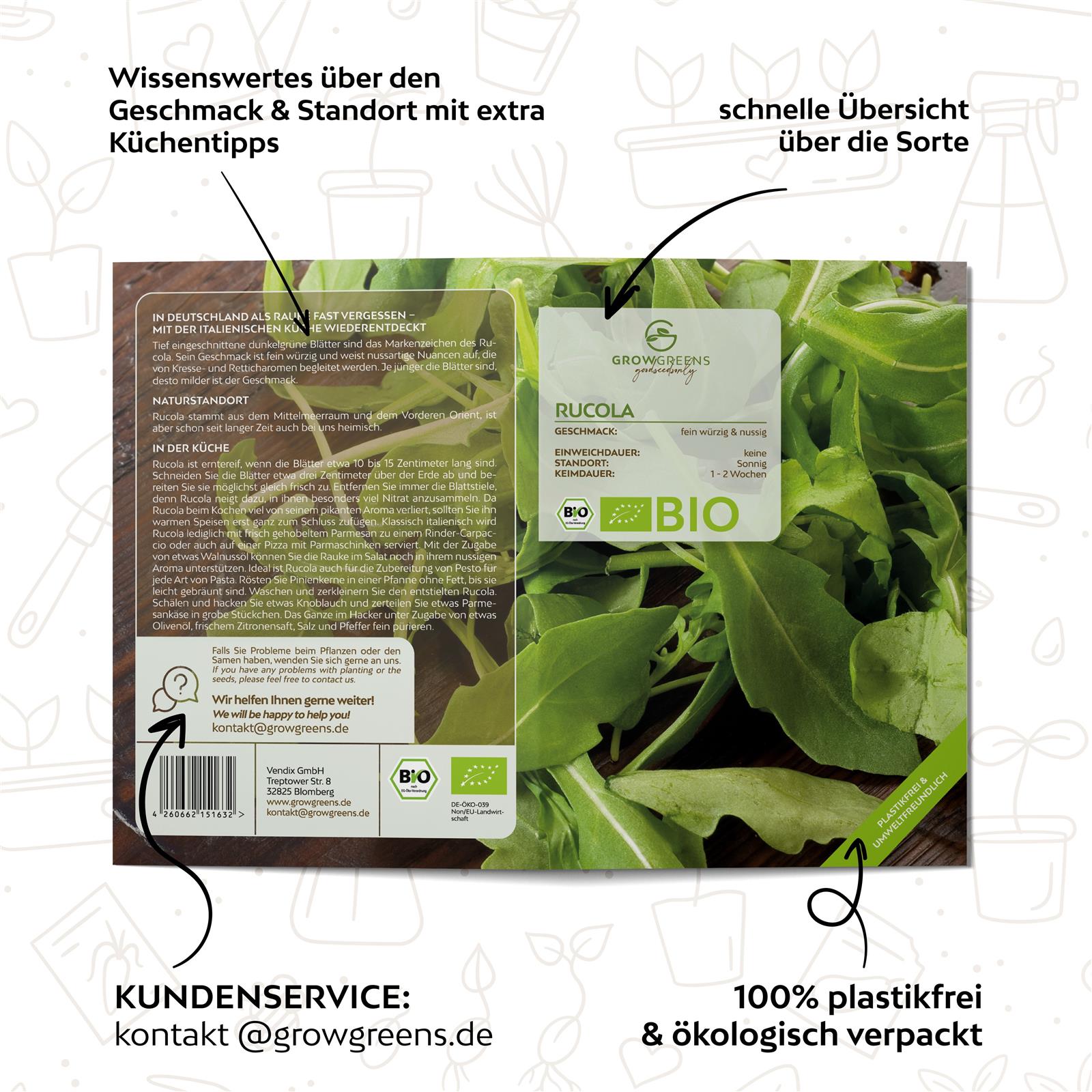 BIO Rucola Samen (Eruca sativa) - Rauke Saatgut aus biologischem Anbau (500 Korn)