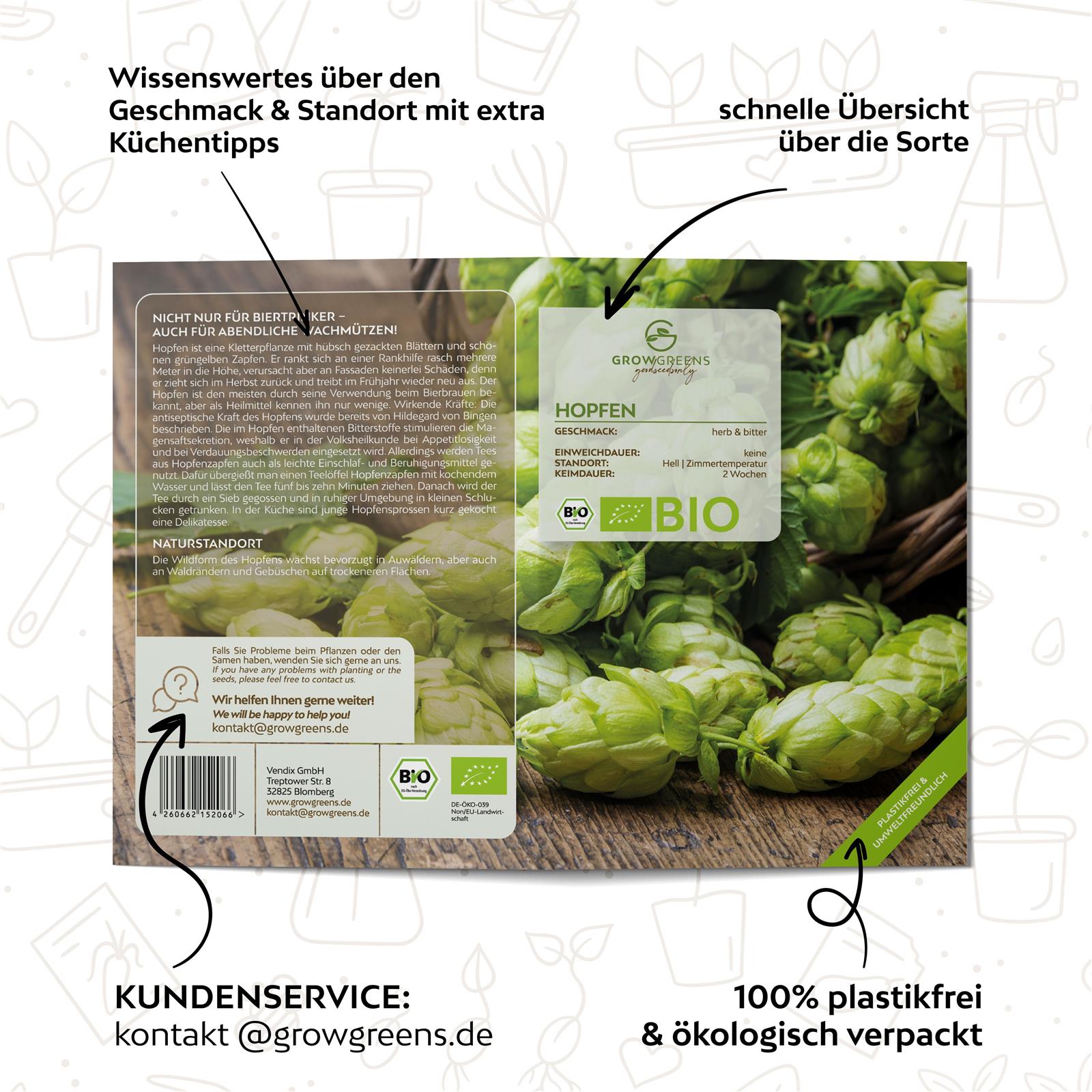 BIO Hopfen Samen - Heilkräuter Saatgut aus biologischem Anbau (40 Korn)