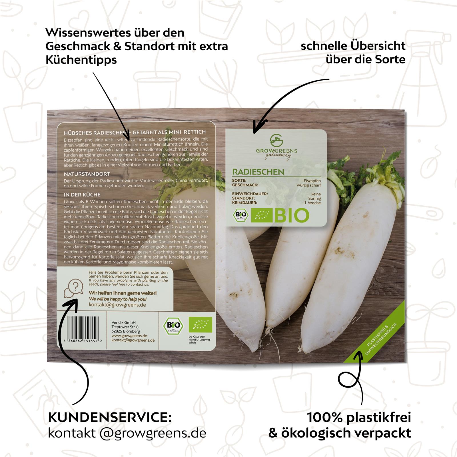 BIO Radieschen Samen (Eiszapfen) - Radieschen Saatgut aus biologischem Anbau (50 Korn)