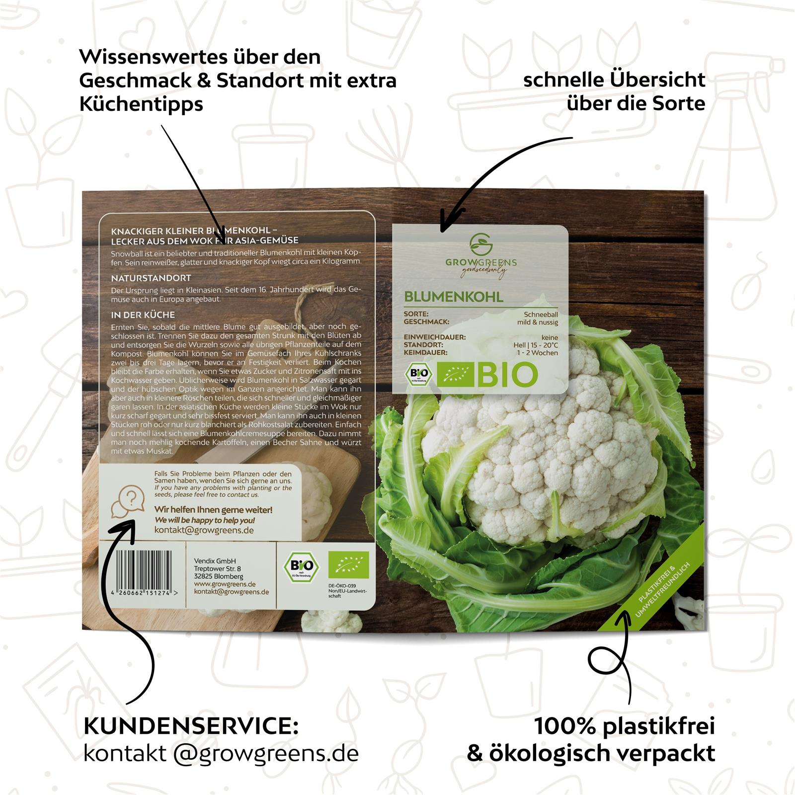 BIO Blumenkohl Samen (Schneeball) - Blumenkohl Saatgut aus biologischem Anbau (35 Korn)