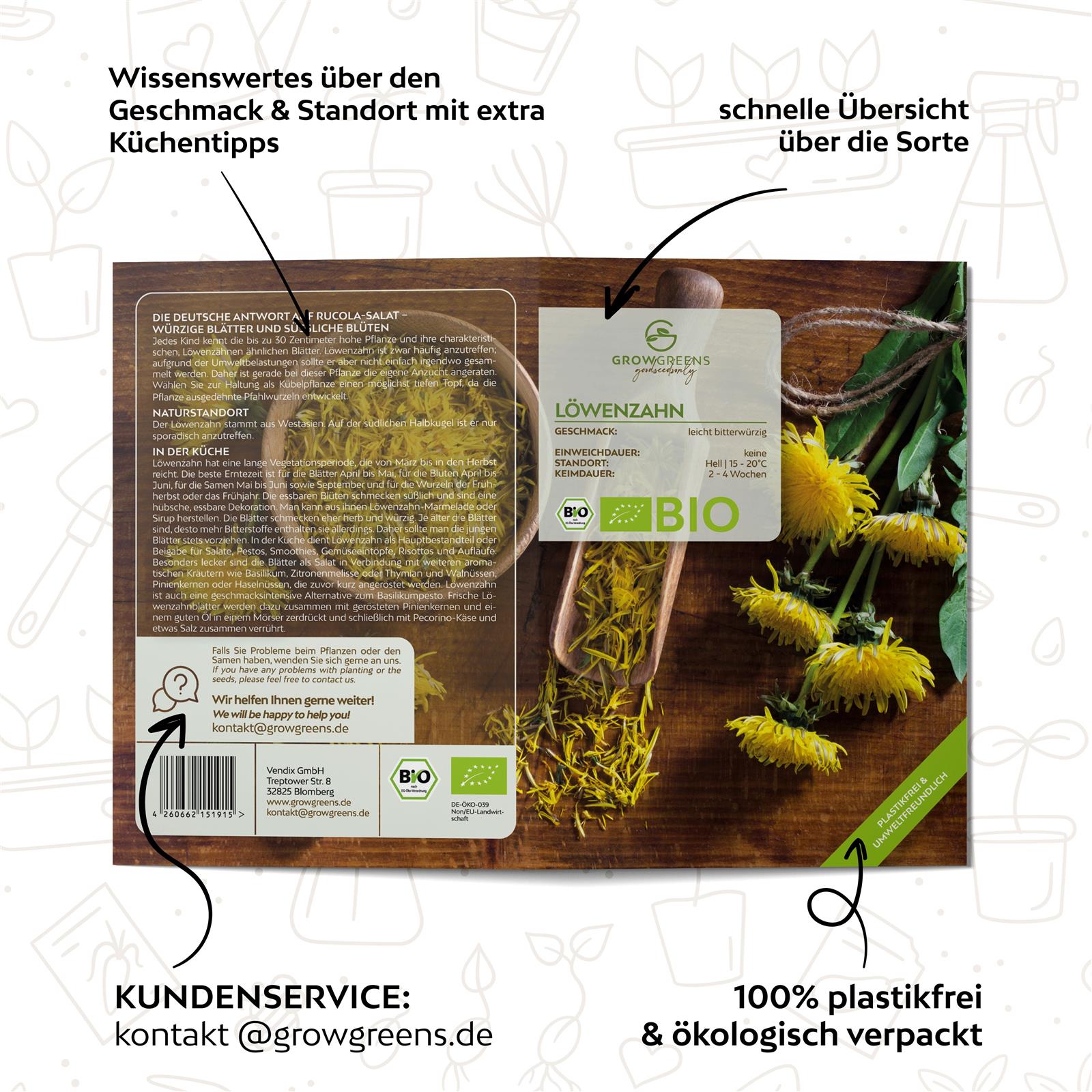BIO Löwenzahn Samen - Küchenkräuter Saatgut aus biologischem Anbau (400 Korn)