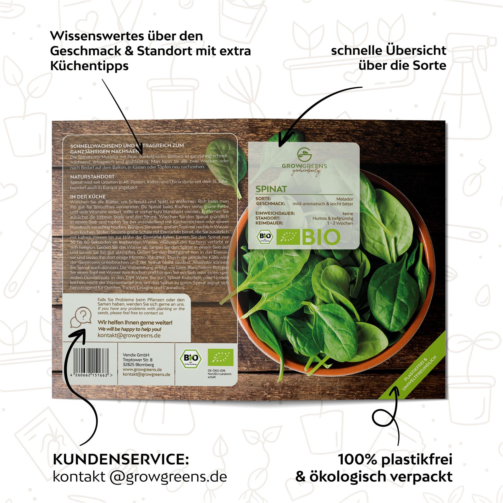 BIO Spinat Samen (Matador) - Spinat Saatgut aus biologischem Anbau (150 Korn)