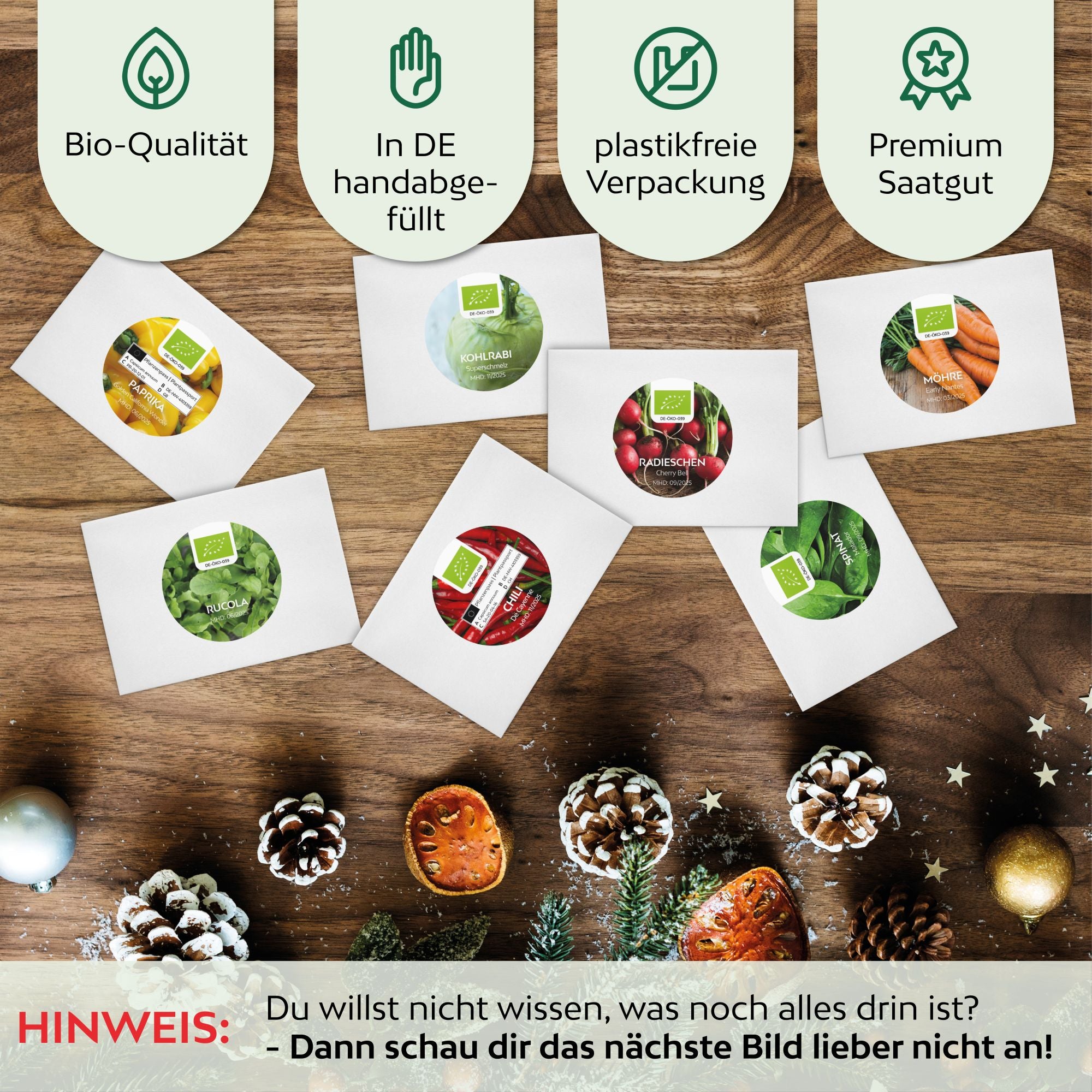 BIO Saatgut Adventskalender 2023 mit 24 verschiedenen Gemüsesorten - Nachhaltiger Weihnachtskalender ideal als Geschenk für Hobbygärtner