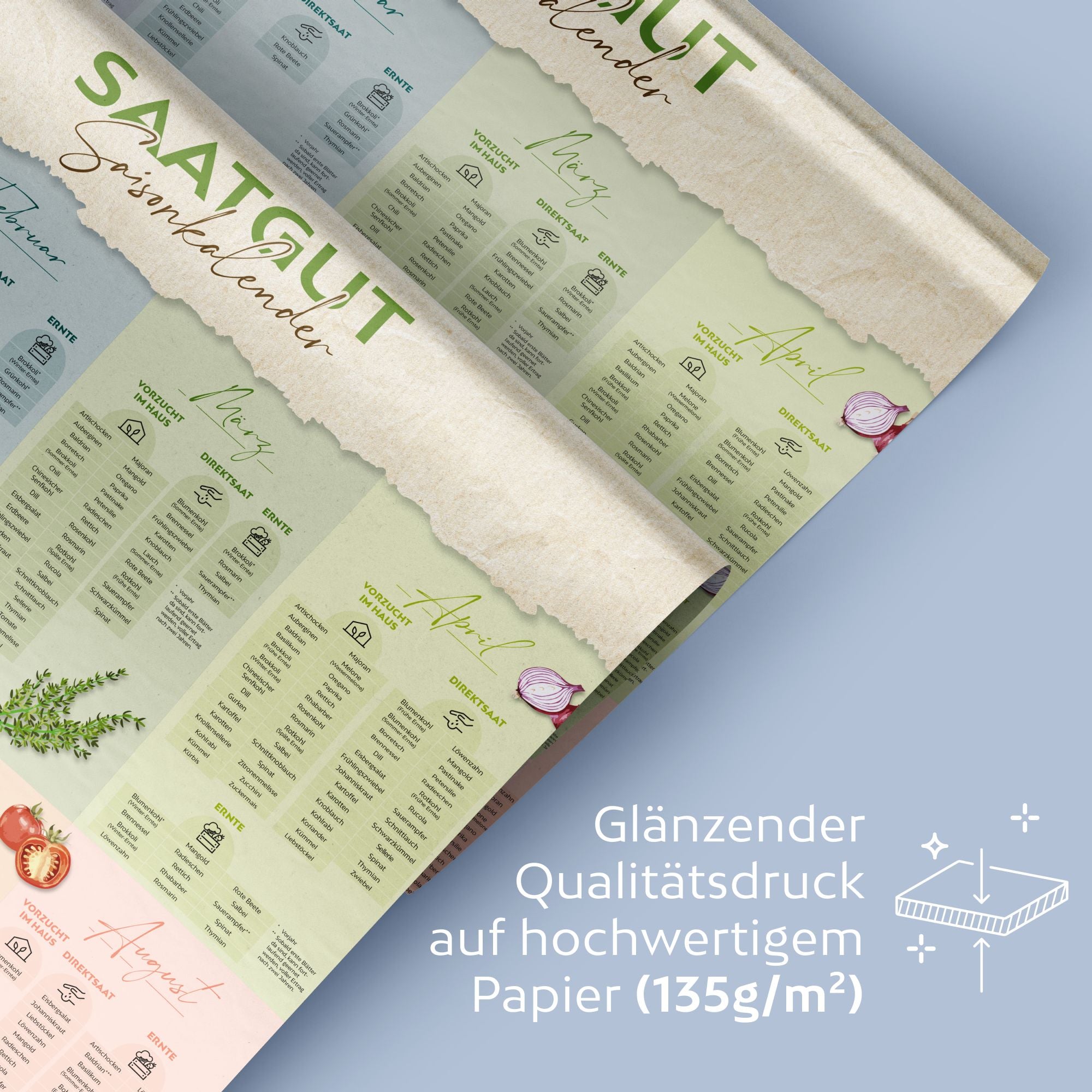 Saisonkalender für Obst und Gemüse (Poster A1) - Ewiger Gartenkalender als Plakat