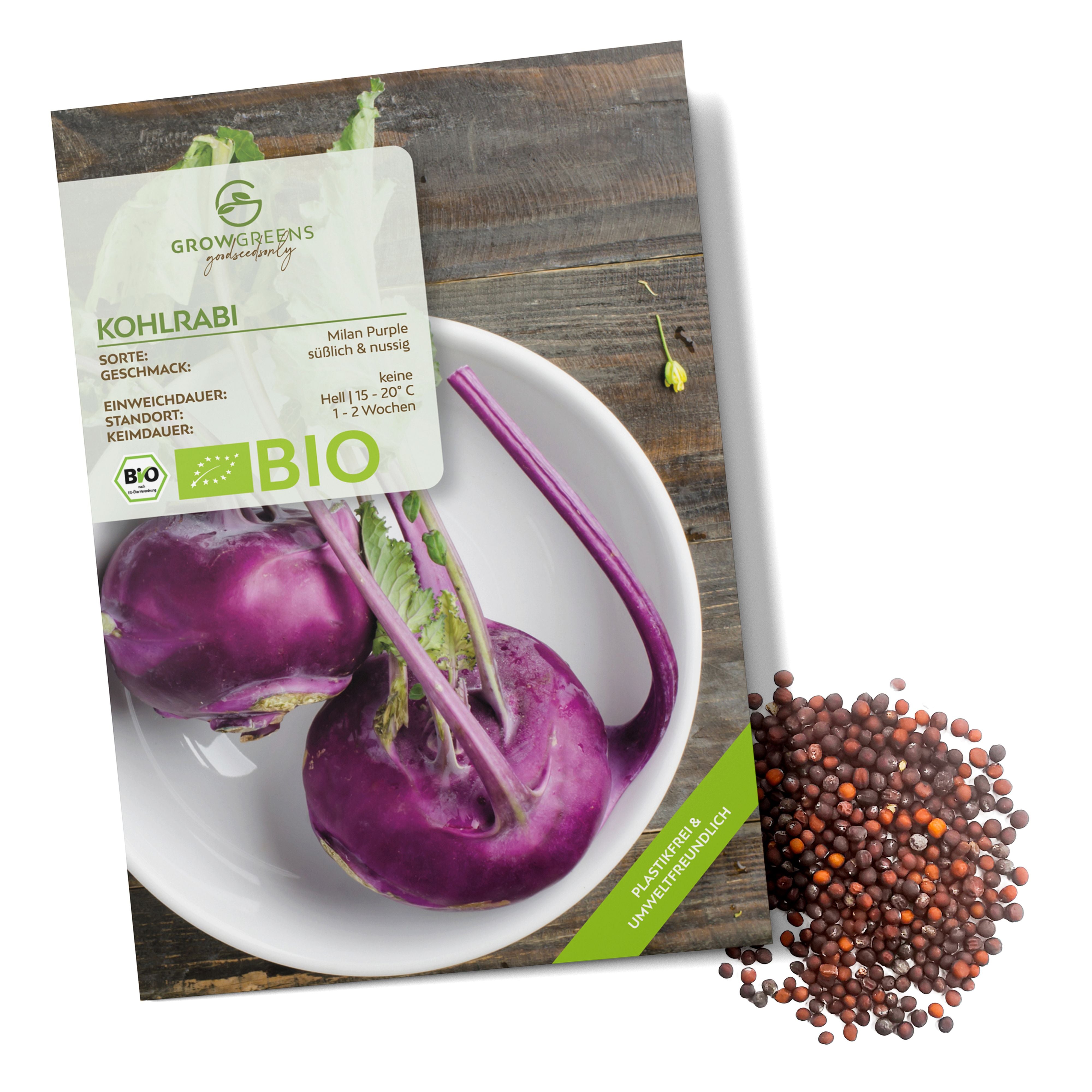 BIO Lila Kohlrabi Samen (Milan Purple) - Kohlrabi Saatgut aus biologischem Anbau (300 Korn)