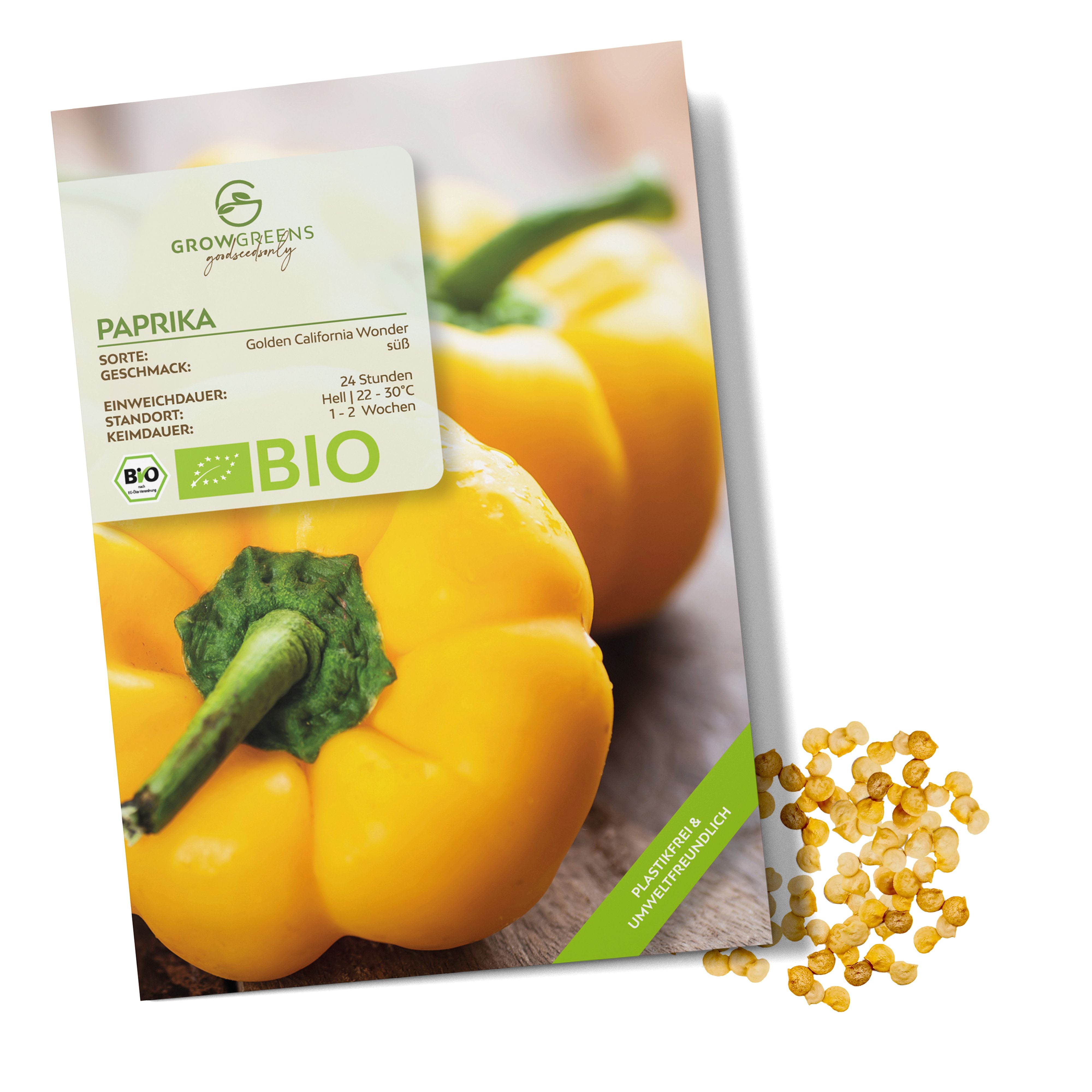 BIO Paprika Samen (Golden California Wonder) - Gelbe Paprika Saatgut aus biologischem Anbau (10 Korn)