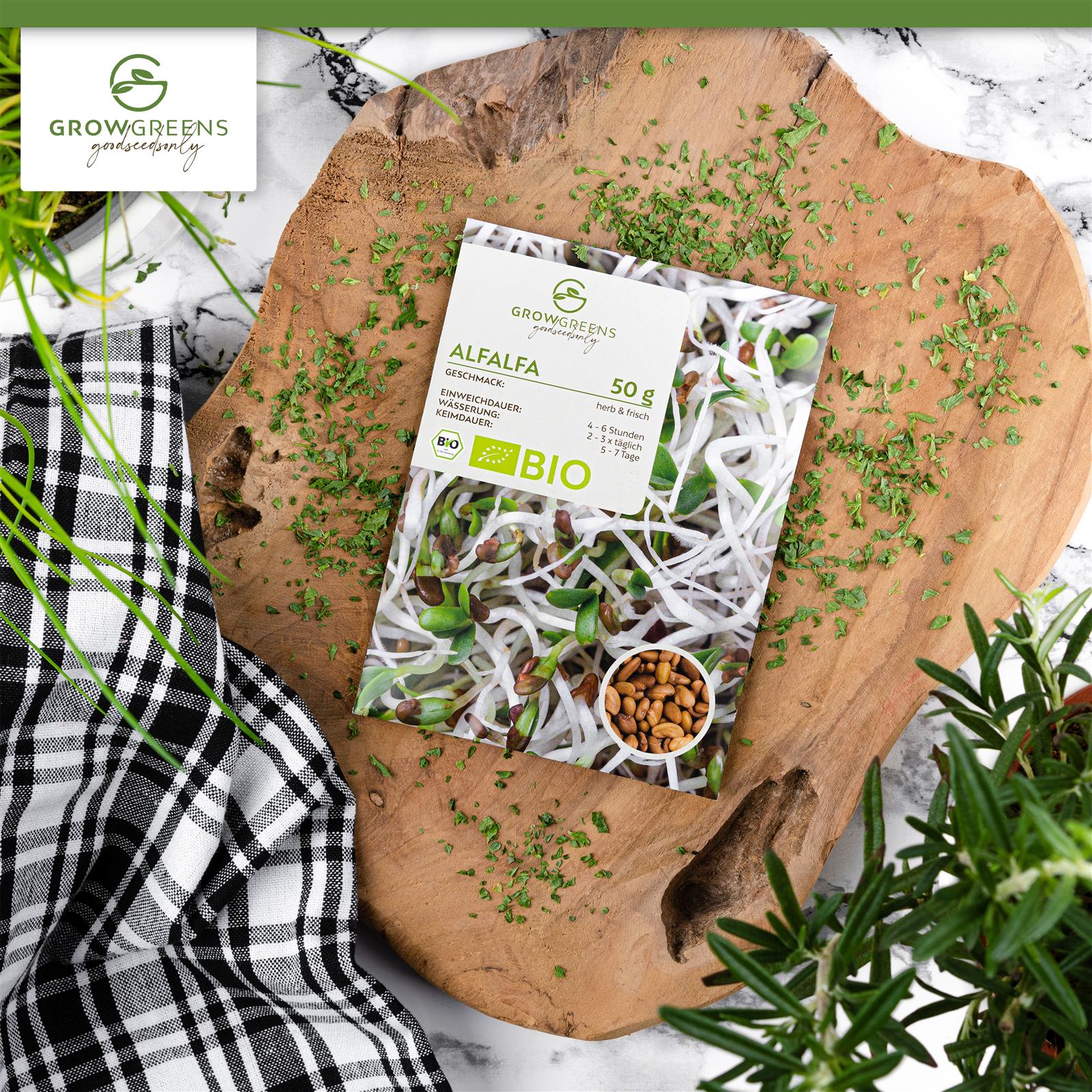 BIO Alfalfa Sprossen Samen (50g) - Microgreens Saatgut ideal für die Anzucht von knackigen Keimsprossen